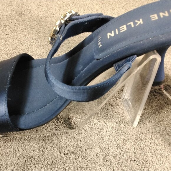 Anne Klein iFlex Josie Heeled Sandals Womens 5.5 M Navy Blue Satin Rhinestone - Picture 8 of 13